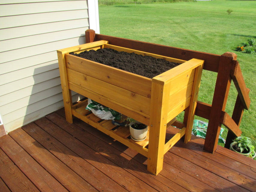 Premium Cedar Elevated Planter Box with Shelf