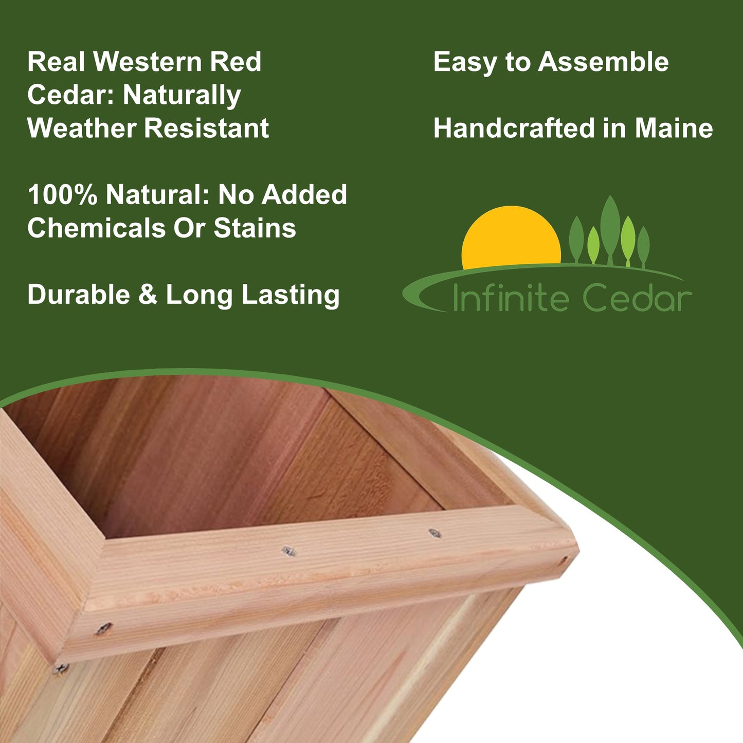 Premium Cedar Square Patio Planter - 16" x 16" x 13"